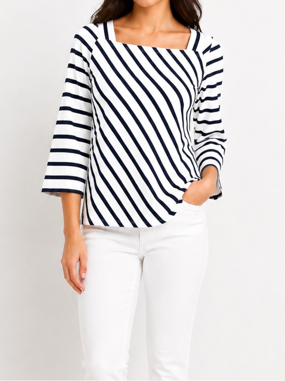 BANANA REPUBLIC Women’s Navy White Striped Boat Neck Top 3/4 Sleeve - Size Small